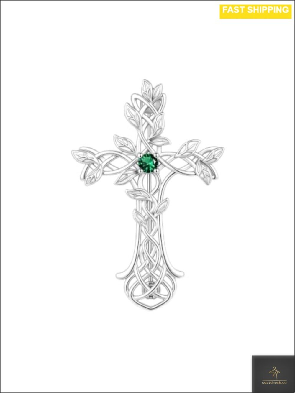 925 Sterling Silver Celtic Knot Cross Brooch 18k White Gold Plated Pin